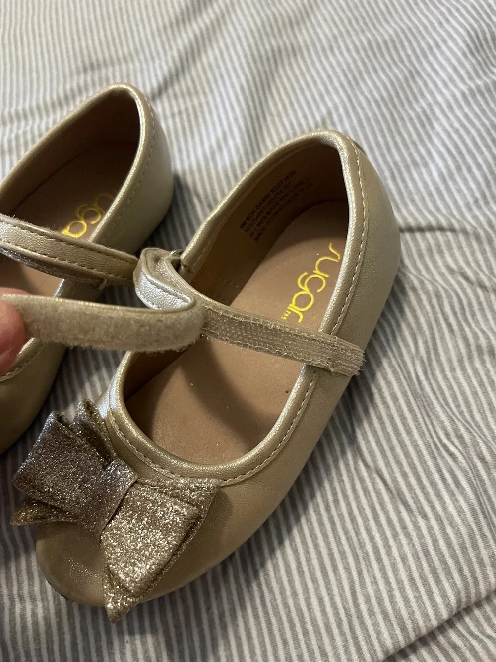 Sugar Metallic Gold Mary Jane Flats with Glitter Bow